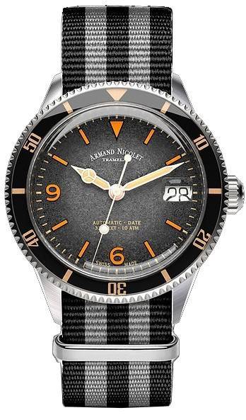 Armand Nicolet Tramelan VS1 Black And Grey Dial Automatic A500ANAA-NS-BN19500AANG 100M Nylon Strap Men's Watch