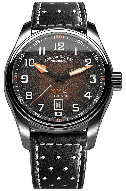 Armand Nicolet Tramelan MM2 Black Dial Automatic A640P-KN-BP22641NAC 100M Leather Strap Men's Watch