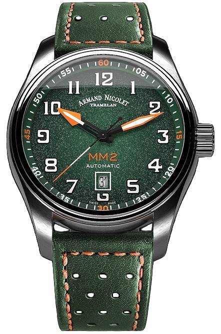 Armand Nicolet Tramelan MM2 Green Dial Automatic A640P-NV-BP22641VAO 100M Leather Strap Men's Watch