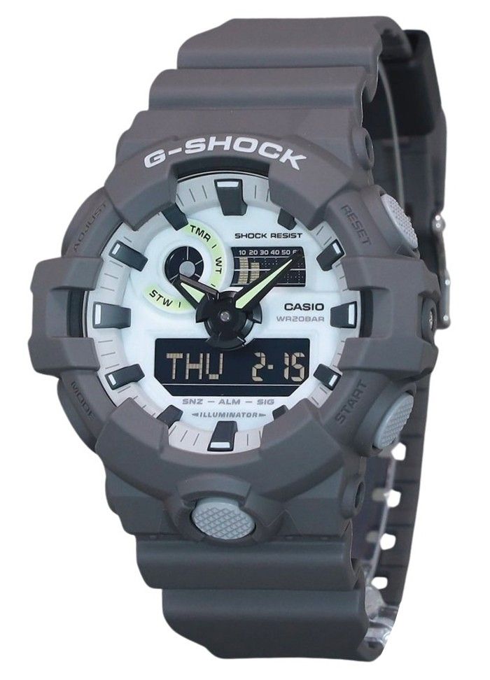 Casio G-Shock Hidden Glow Series Analog Digital Resin Strap Grey Dial Quartz GA-700HD-8A 200M Men's Watch