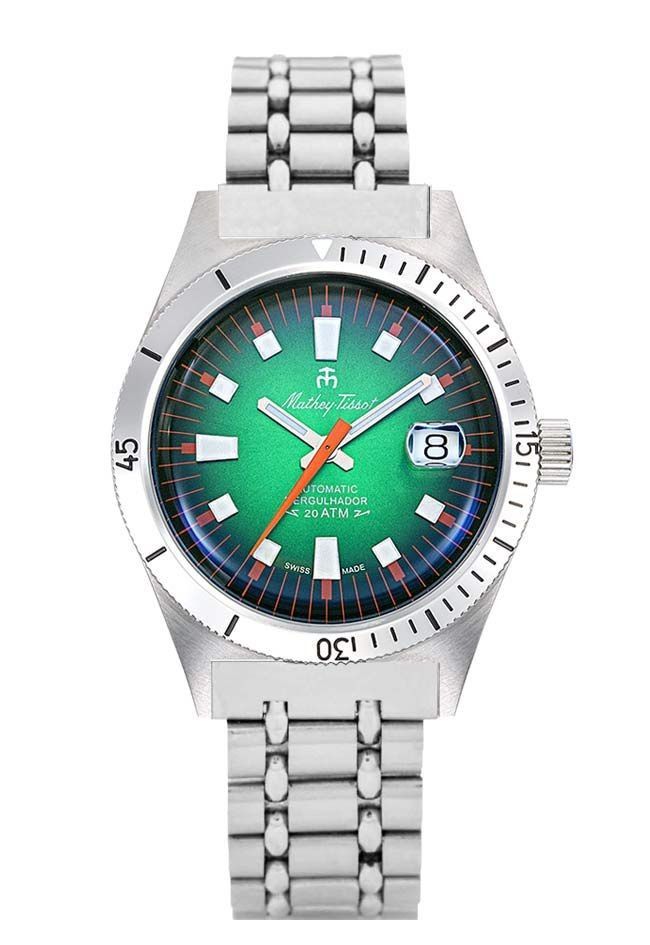 Mathey-Tissot Mergulhador Stainless Steel Green Dial Automatic Diver's MRG2 200M Men's Watch With Extra Strap