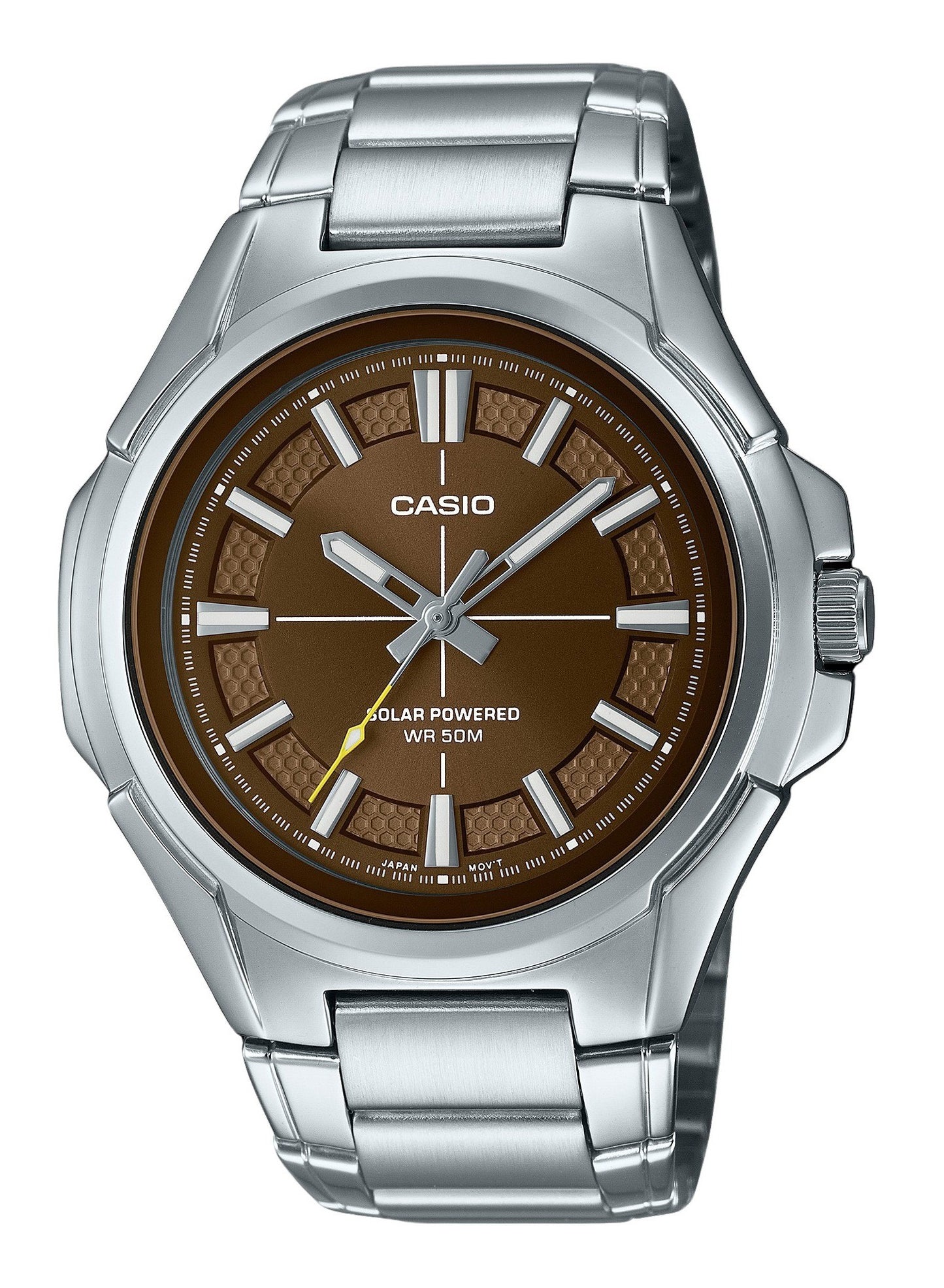 Casio Standard Analog Stainless Steel Brown Dial Solar MTP-RS100D-5AV Men's Watch