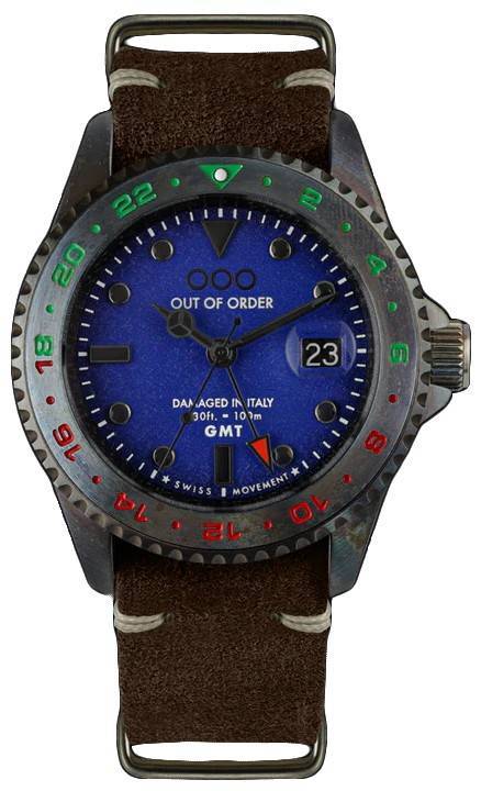 Out Of Order GMT Roma Capitale Full Lume Blue Dial Quartz OOO.001-19.RC 100M Men's Watch