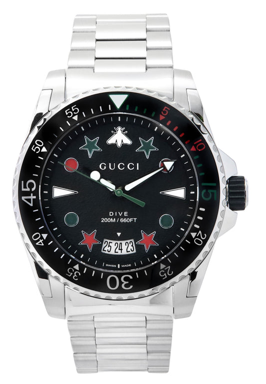 Gucci Dive Stainless Steel Black Dial Quartz Diver's YA136221 200M Men's Watch